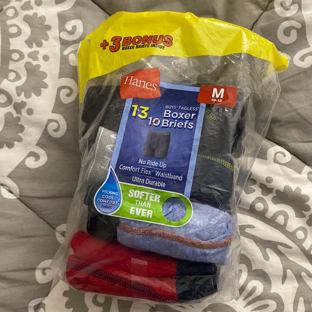 9PC Boys Hanes Boxer Briefs Size 10-12